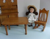 Vintage Oak Doll Furniture - Table and Rocking Chair - Play Scale