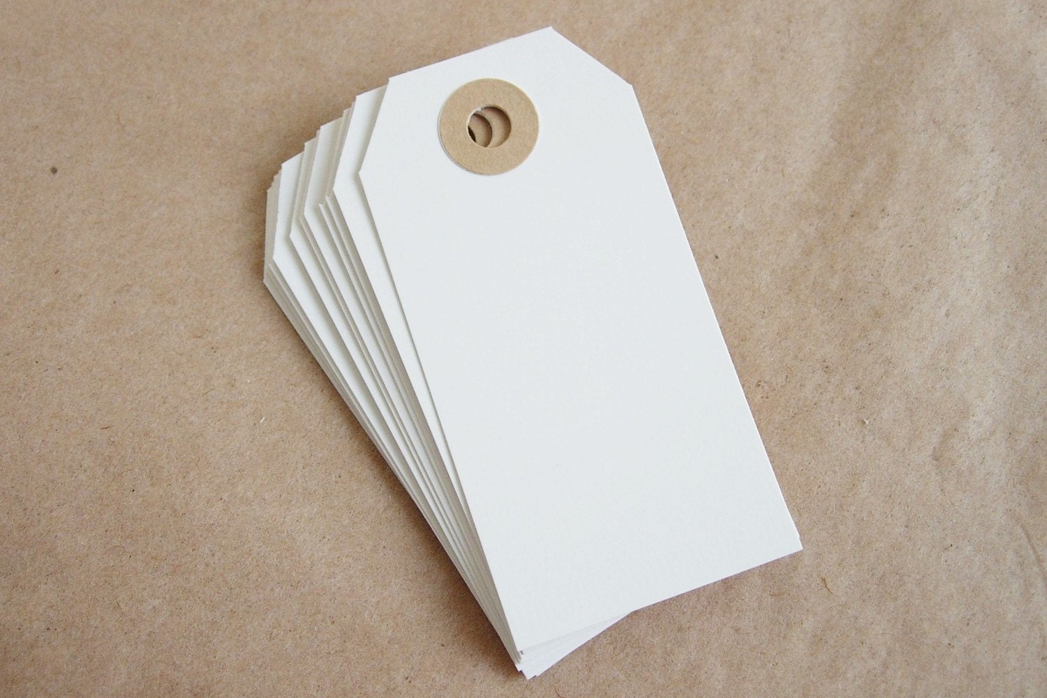 White Gift Tags with Kraft Reinforced Holes