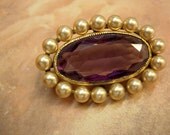 Huge Antique Edwardian amethyst &  Pearl brooch
