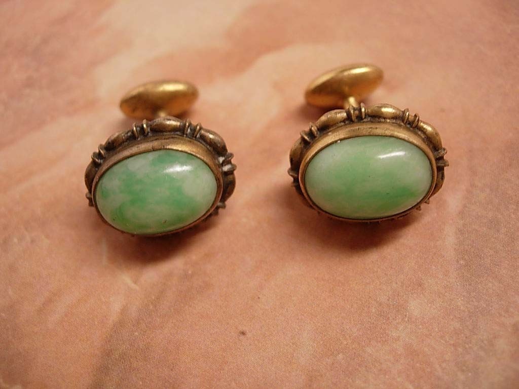 reserved for M ward DO not BUY ANtique Jadite or Jade Fancy gold filled cufflinks