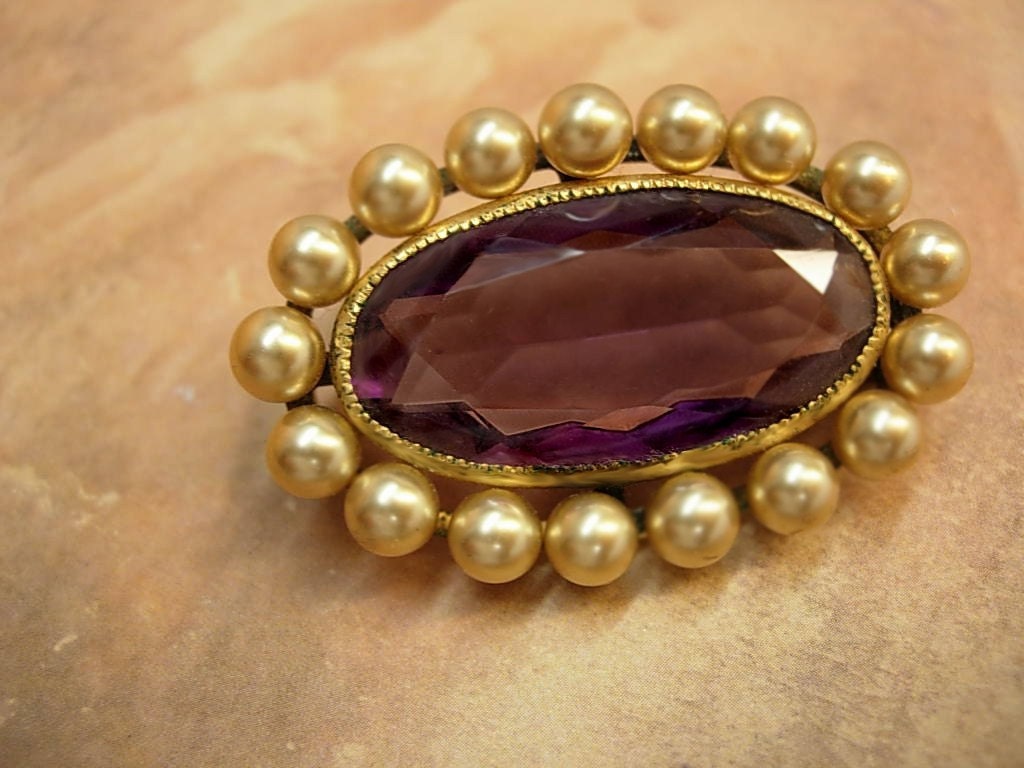 Huge Antique Edwardian amethyst & Pearl brooch