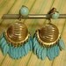 Vintage Turquoise enamel earrings clip on dangle earrings gypsy style