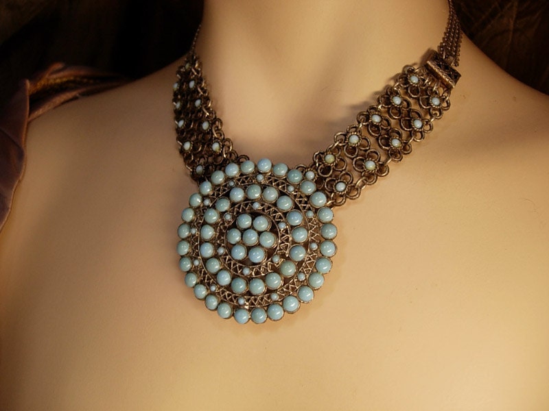 Vintage Edwardian turquoise necklace and brooch Goth choker