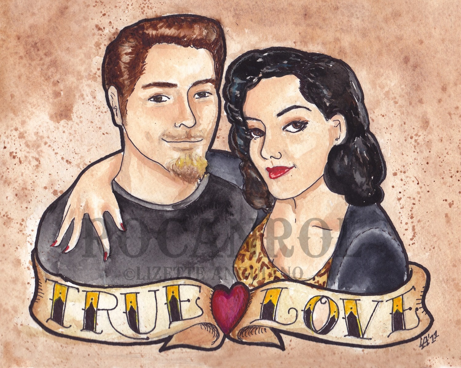 Custom Tattoo Style Couples Illustration