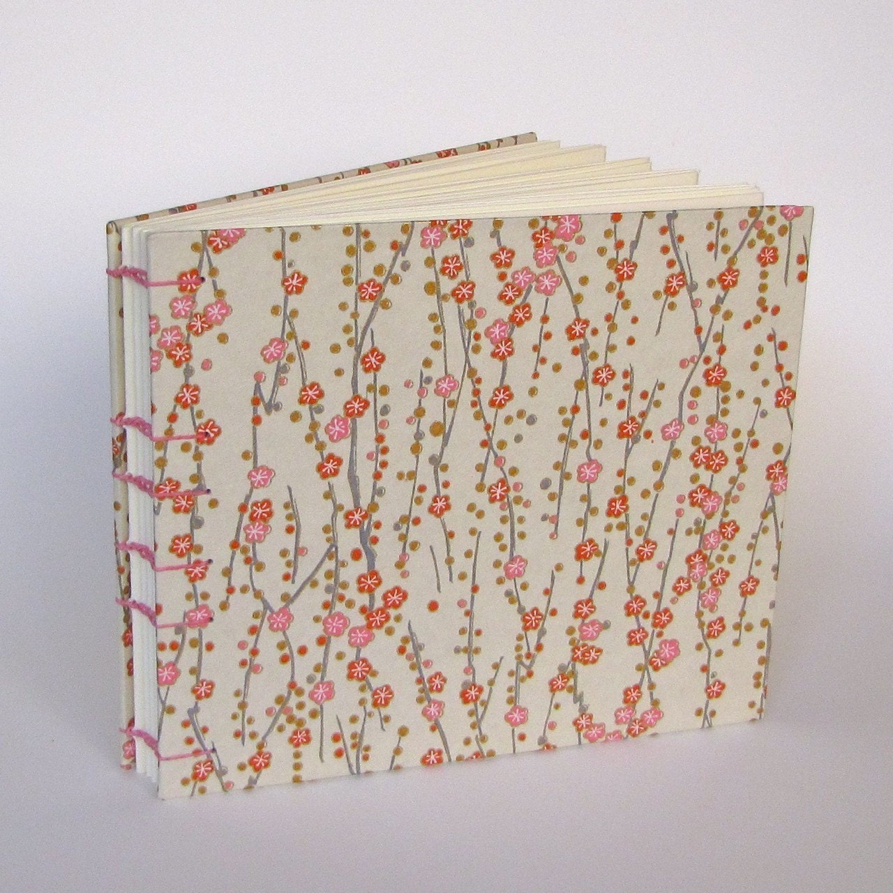 Medium Wedding Guest Book, Plum Blossoms in Pink Blank Book, Made to Order