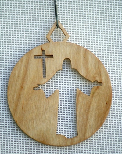 Jesus and Cross Wooden Ornament / Window Hanger