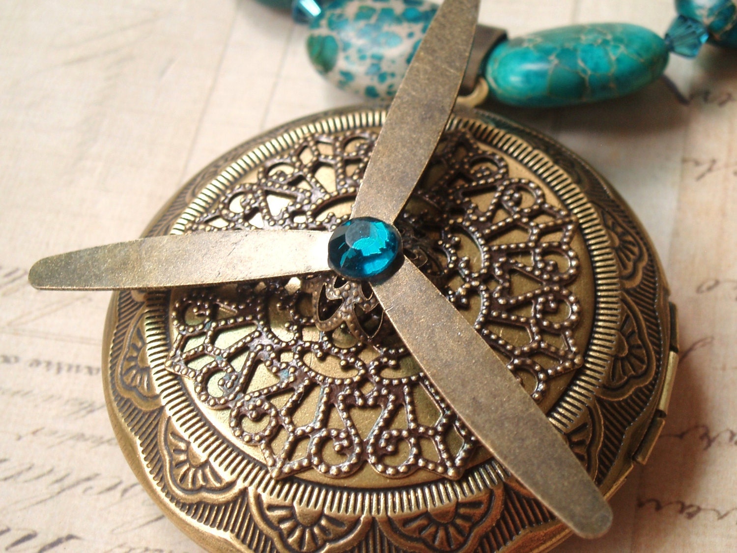 Underwater Flight - Brass Necklace, Nautical Necklace, Propeller Necklace, Locket Necklace - Steampunk Inspired