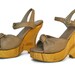 Wooded Platforms / super high heel wedge / 1970s / size 6.5