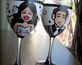 His and Hers Wine Glasses  - Bride and Groom Wedding Glassware - Custom HandPainted
