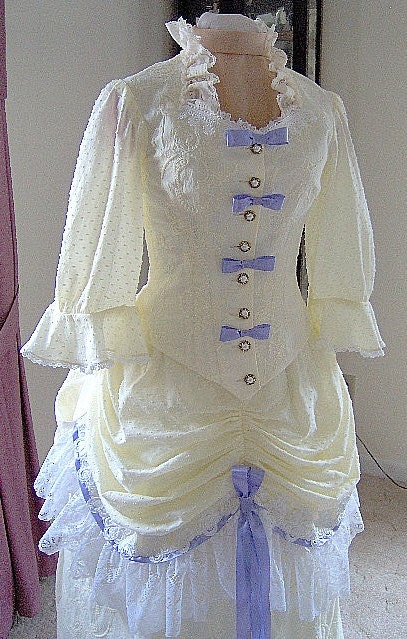 FOR ORDERS ONLY - Custom Made - 1800s Victorian Dress 1883 Summer Bustle Gown - 1880s Skirt Bodice - Lawn Picnic Tea