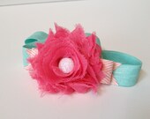 Sherbet Freeze - shabby fabric flower headband with chevron ribbon