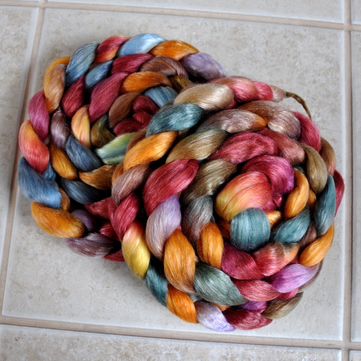 Merino Tencel Roving Hand dyed Harvest combed top
