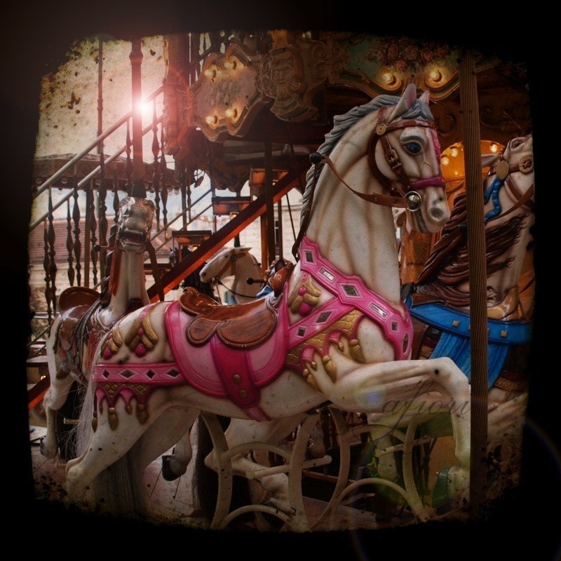 Carousel horse photograph, ttv print, carousel art, carousel horse, fine art photography, cute, pink, Paris, amusement park, carnival