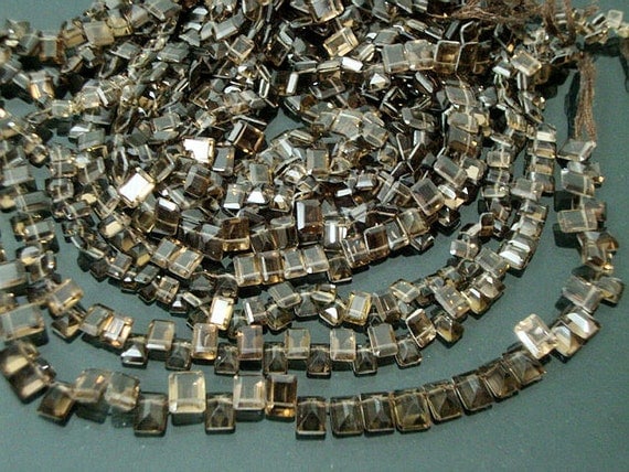Smokey Quartz Faceted Rectangle Baguette Briolette Drop Beads 10 beads set 7.5X6mm size