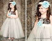 No FUSS Tutu Dress...darling Brown floral slip dress with TULLE overlay.... great for weddings, flower girl dress, birthday dress photo prop