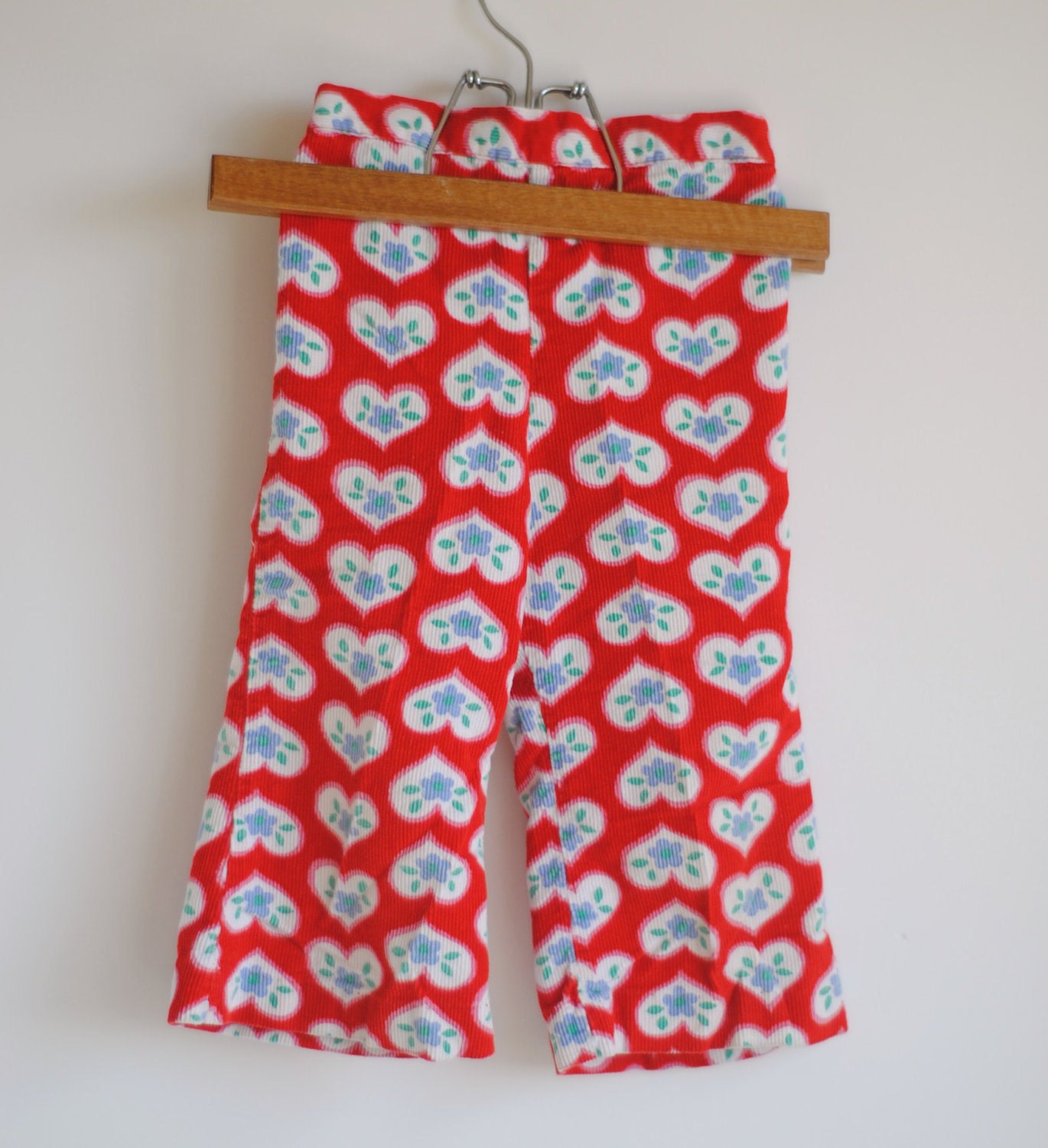Vintage Toddler Girl Pants - Red HEARTS and FLOWERS Corduroy (18m)