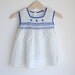 Vintage 1960's Baby Girl Dress - White with Blue DUCKS and Smocking (0 to 3m)