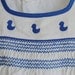Vintage 1960's Baby Girl Dress - White with Blue DUCKS and Smocking (0 to 3m)