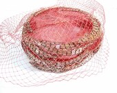 Bugle Beaded Womens Hat: Pink Pillbox 1960s CoconutRoad Vintage