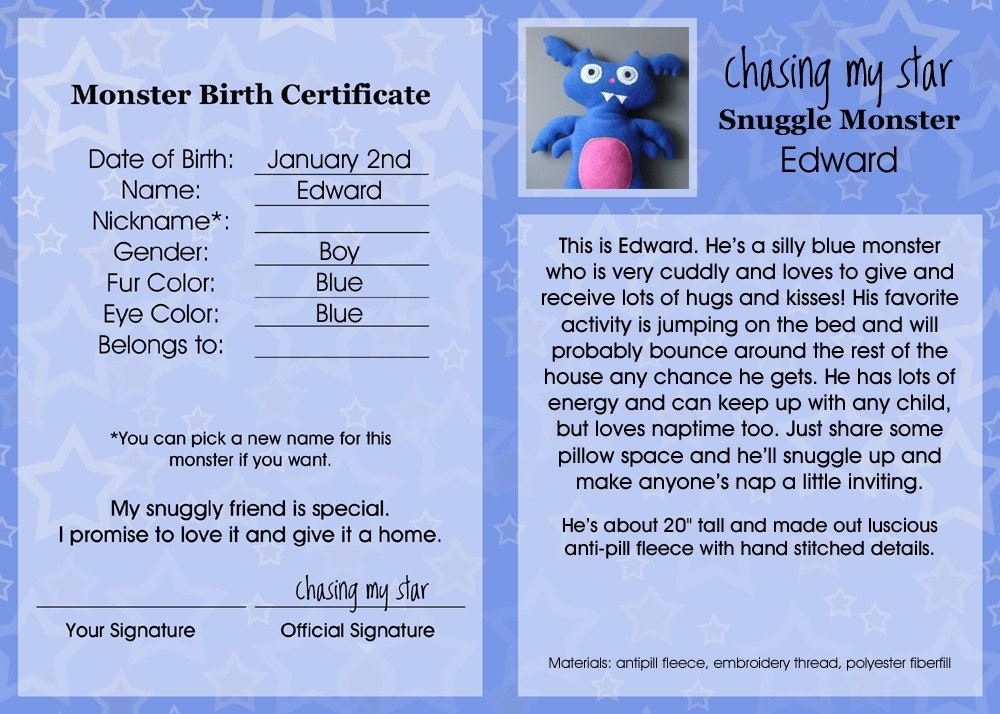 Custom Medium Snuggle Monster (Stuffed Animal)