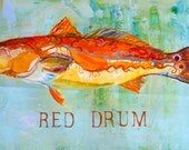 SOLD to Lynn.  Red Drum floorcloth. 2'X3' canvas
