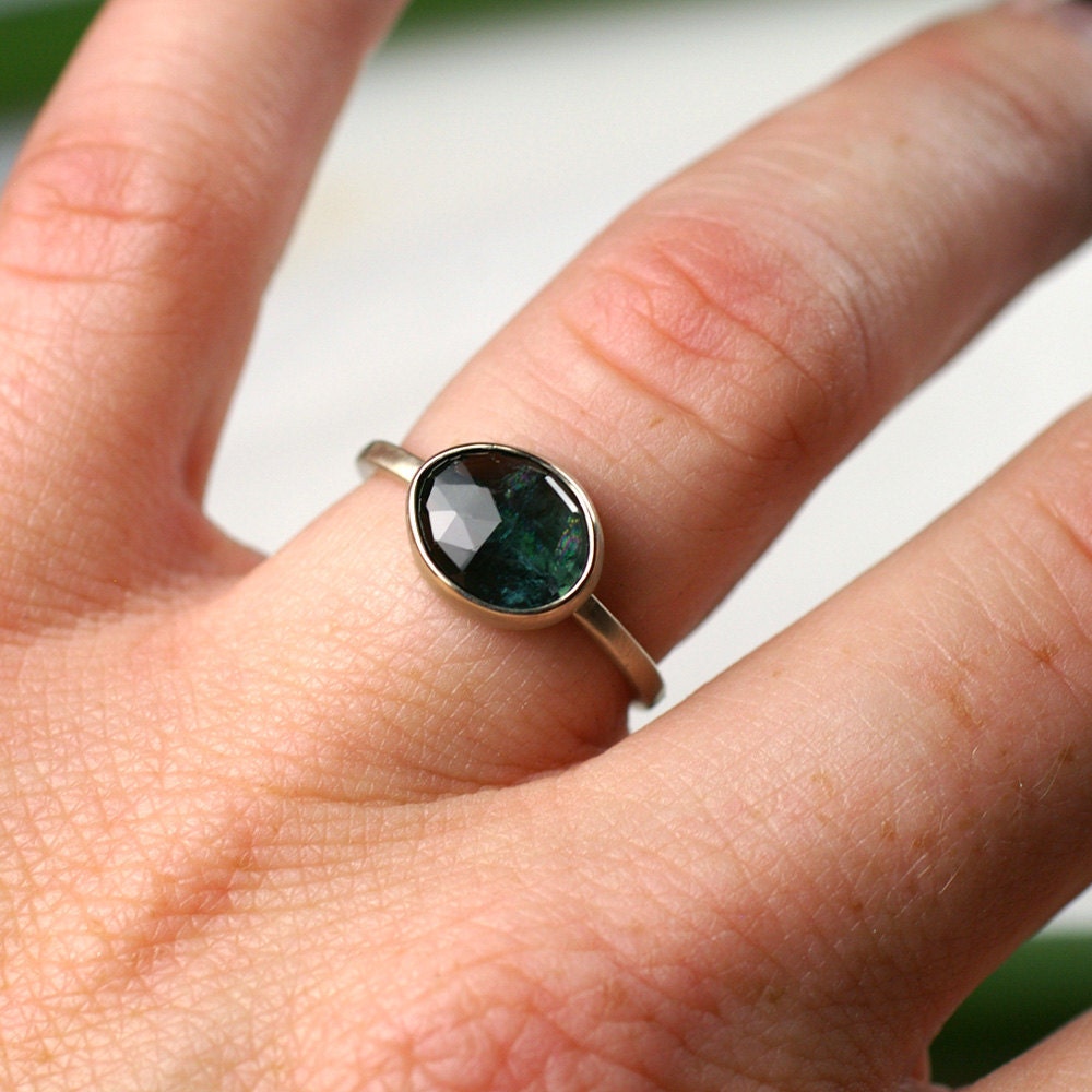 Rose Cut Indicolite Blue Tourmaline Ring - ooak