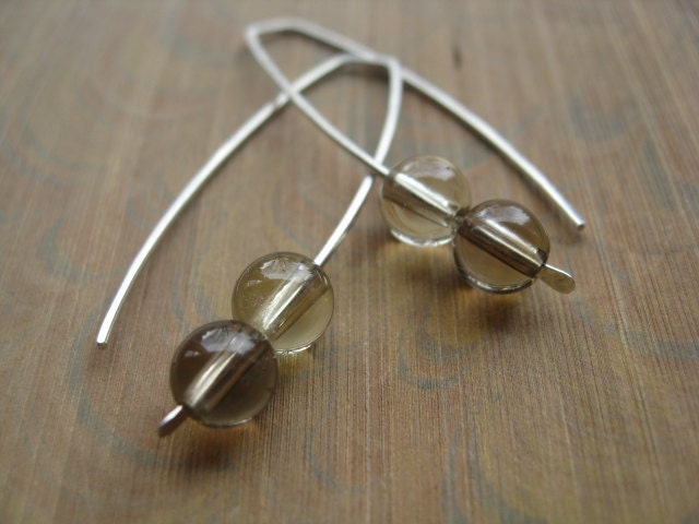 neutral sterling silver earrings. smoky quartz earrings in sterling silver. eco friendly earrings. splurge.