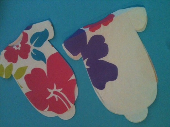 Set of 30 Baby shower onesie napkins and banner decoration adorned with bright colored hibiscus flowers Il_570xn