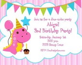 Cute Pink Dinosaur Birthday Invitations Il_170x135