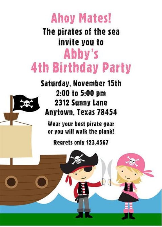 Boy and Girl Pirate Birthday Invitation Il_570xn