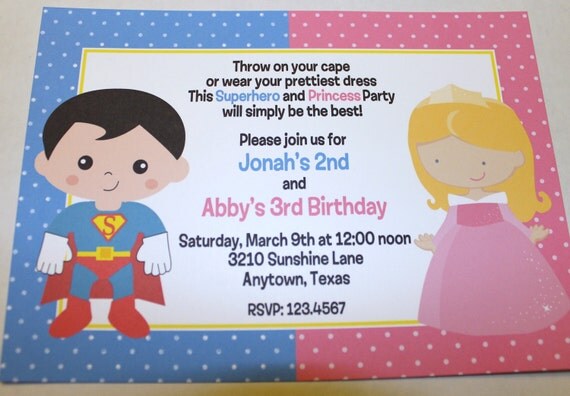 Superhero and Princess Birthday Invitations Il_570xn