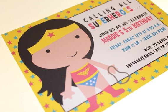 Wonder Girl Superhero Birthday Invitations Il_570xn