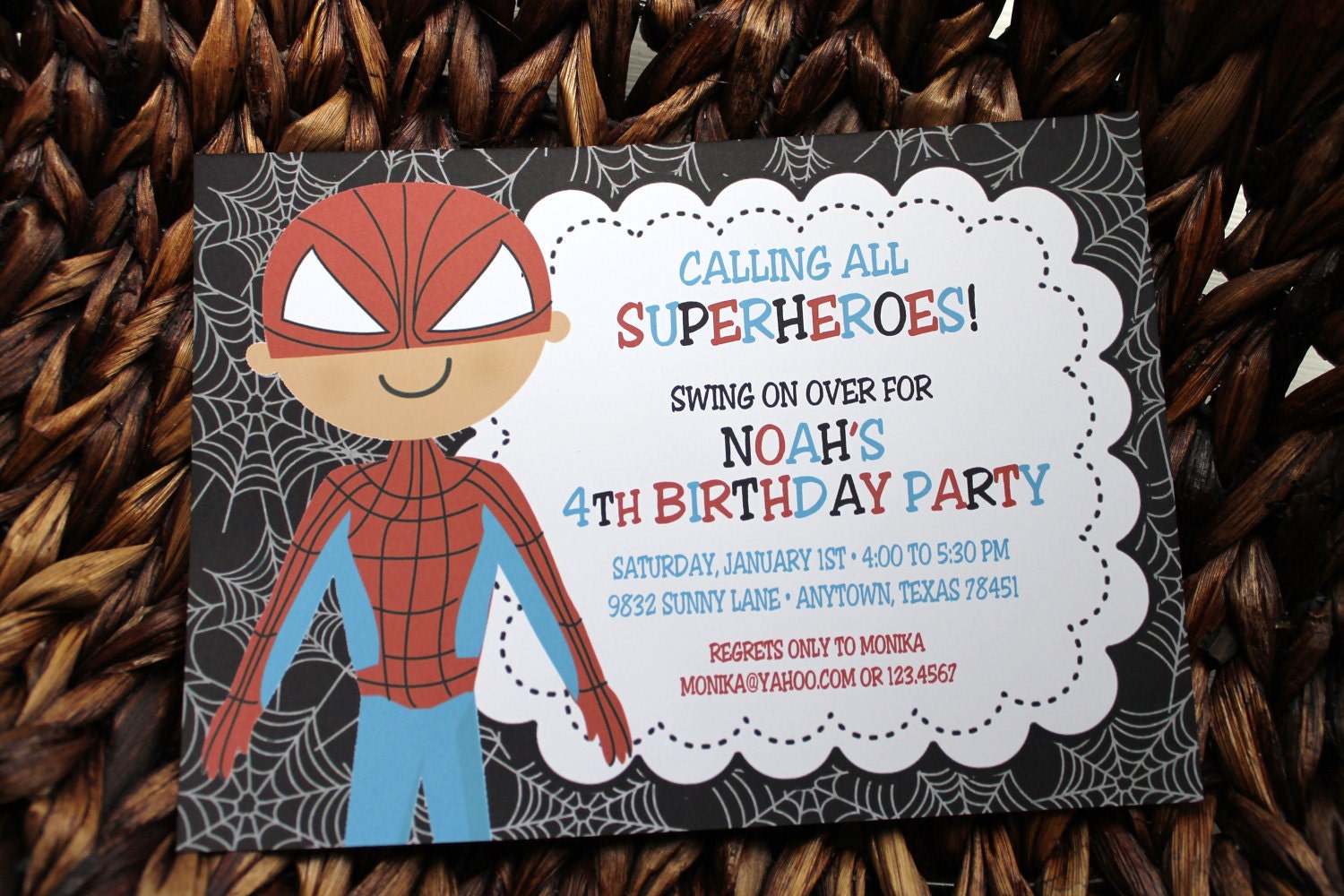 Superhero Spiderman Birthday Party Invitations
