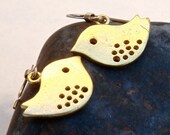 Cute Skylark Bird Charm Earrings Gold Plated Brass. . . Free Shipping...Badkitty Hawaii