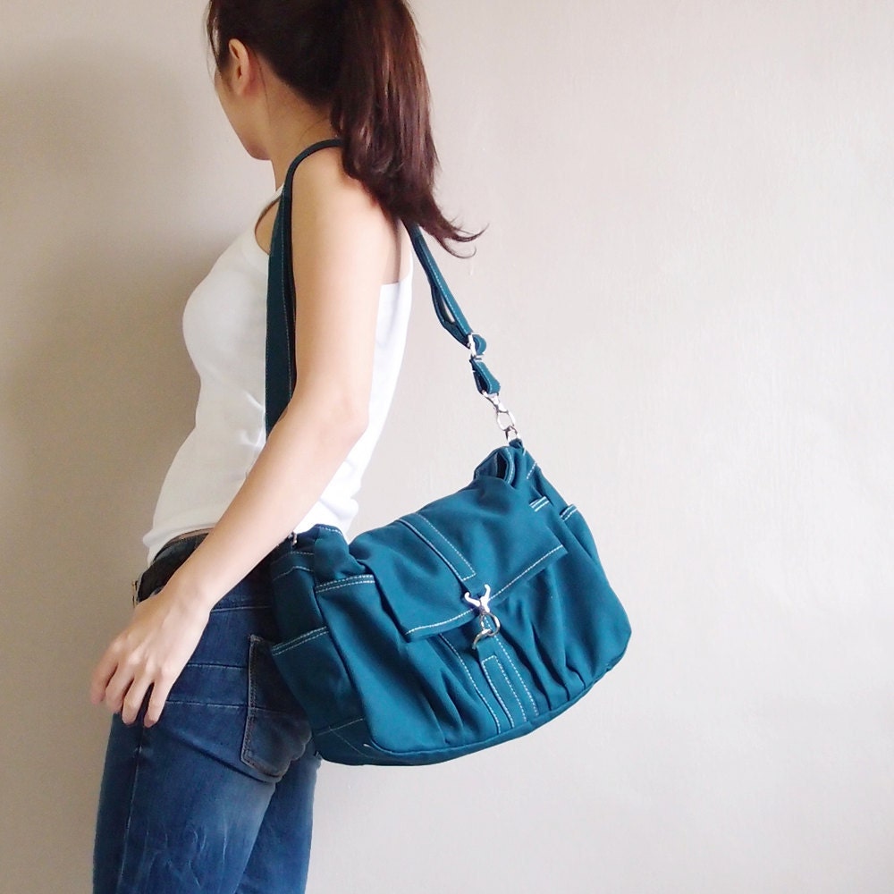 MAY Sale - Dark Teal Canvas Women / Kid Shoulder Bag, Crossbody Messenger bag, Sling Bag, Satchels, Everyday, Handbag -MINI CLASSICr