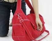 MAY Sale - Red Canvas Women Shoulder Bag, Messenger bag, Tote, Hobo, Diapers Bag, School Bag, Handbag - KINIES CLASSIC