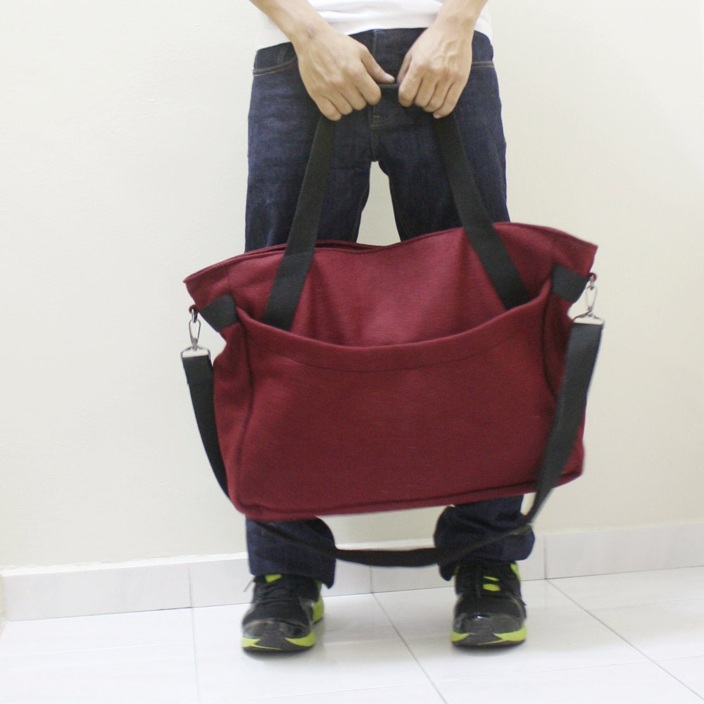 MAY Sale - Maroon Felt Men Shoulder Bag, Tote, Document Bag, Laptop Bag, Travel Bag, School Bag, Handbag - GENTRY