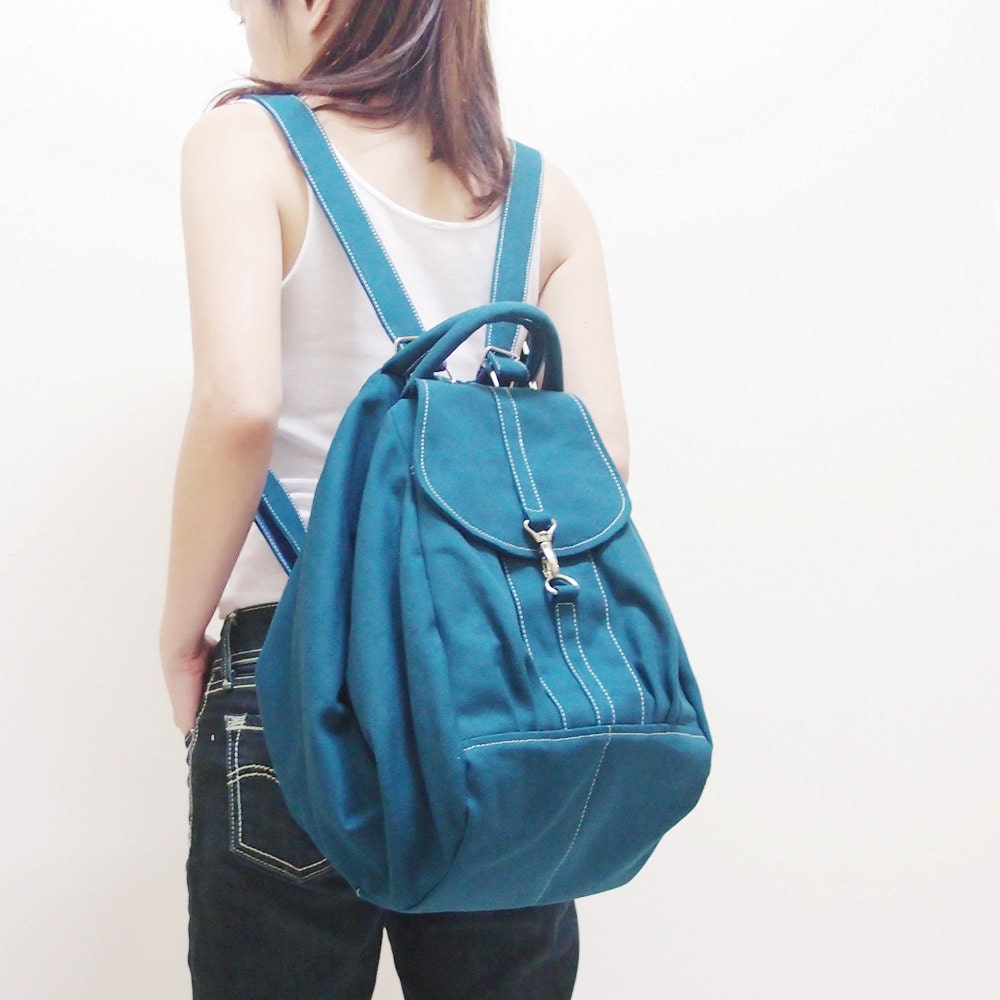 MAY Sale - Dark Teal Canvas Women Backpack, Rucksack, Satchels, Messenger, Shoulder Bag, Tote, Hobo, School Bag, Handbag - ESSENTIAL