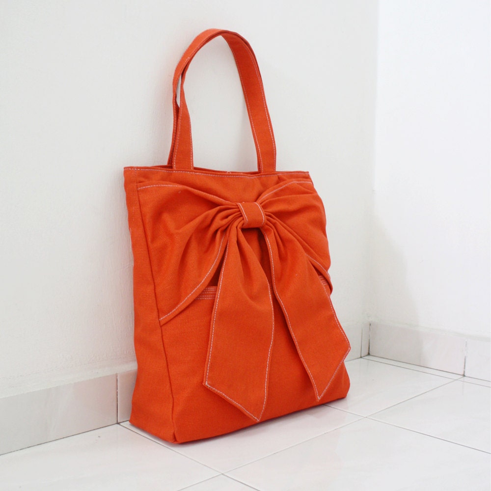 Father Day Sale - ORANGE Canvas Women Tote, Shoulder Bag, School Bag, Diapers Bag, Everyday Purse, Handbag - QT