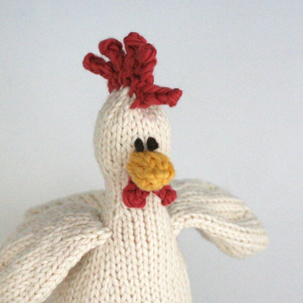 Vanilla Chicken - Hand Knit Organic Cotton Toy Hen, 11" tall