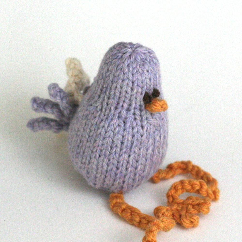 Itty Bitty Sugared Violet Birdie - Hand Knit Organic Cotton Toy Bird, Sits 3" Tall