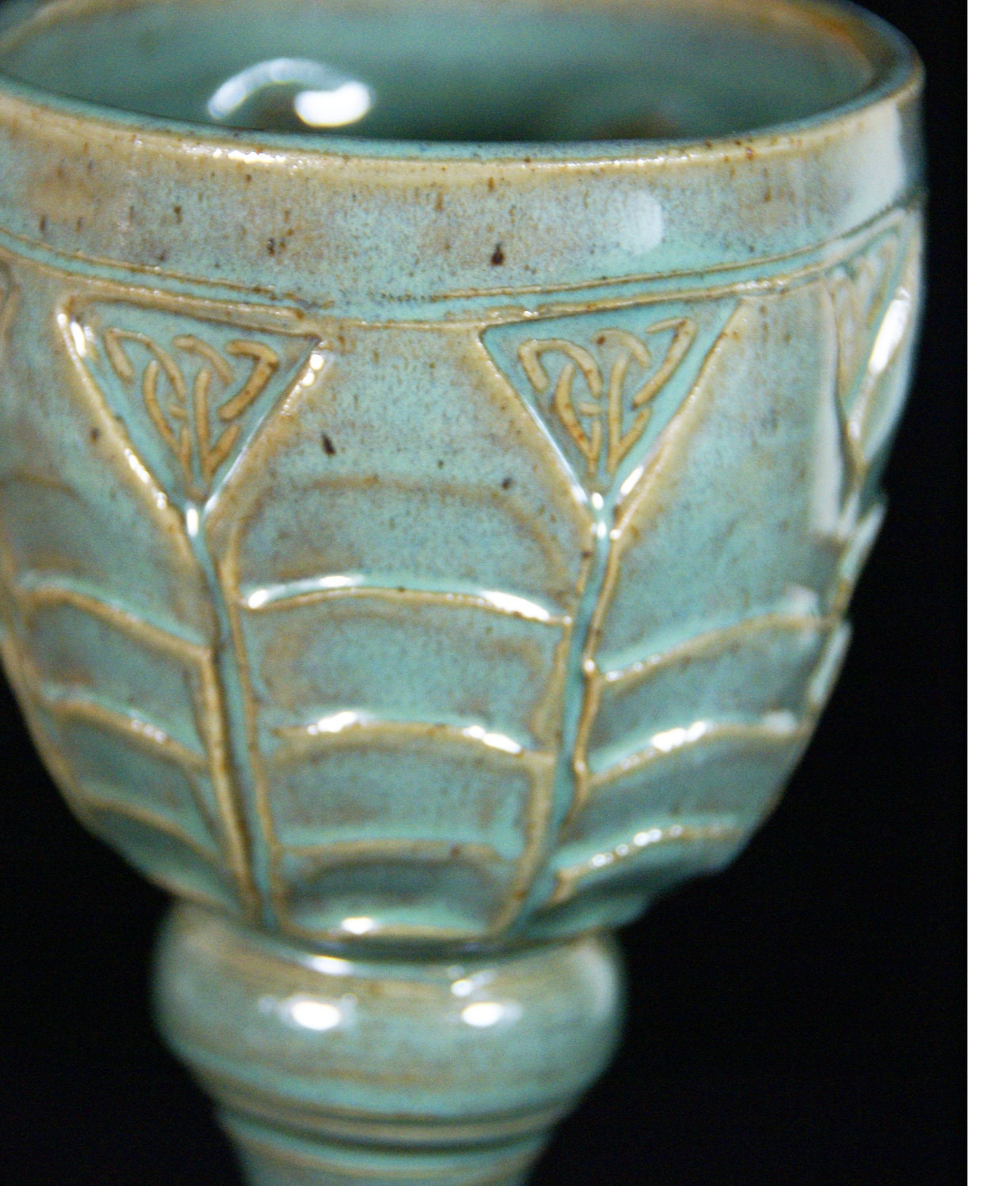 Green Goblet Celtic Knot Handmade Pottery - Sale