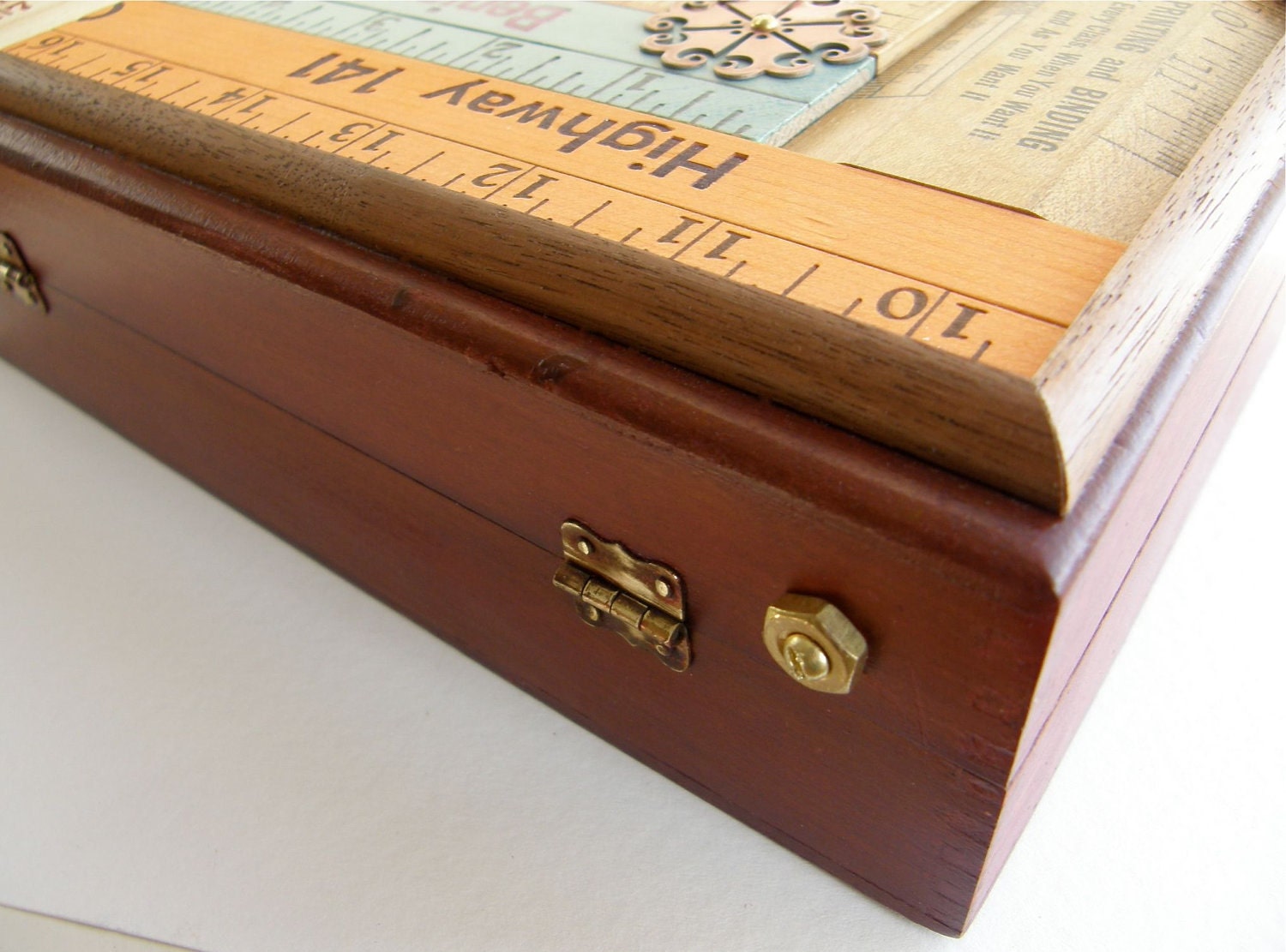 Pencil Box, Art Supply Box, Desk Organizer, Vintage Rulers, Wood