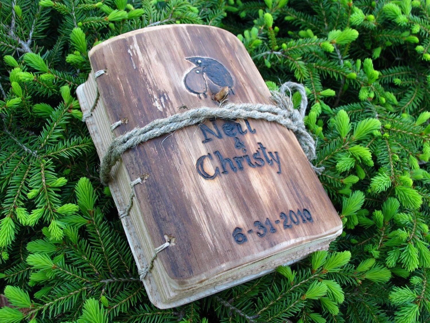 Wedding guest book Custom wood journal 8 1/2 x 6 Coptic stitch