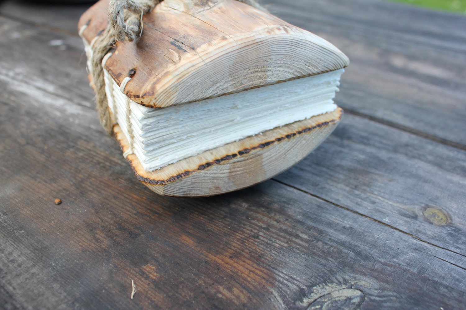 Coptic stich rustic wood journal with Love birds and gold heart