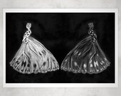 Double Butterfly Dress 13inX19in Art Print