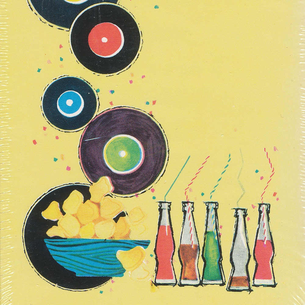 Vintage Birthday Party Invitations - 1980s era with records and soda bottles - pack of 10
