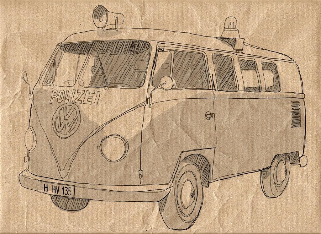 Vintage Volk Van -Digital Image Sheet -SooArt Original Illustrate Drawing  A4 Print on Pillows, t-shirts, scrapbook, lampshades  ETC.v