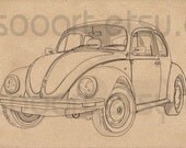 Classic volkswagen beatle -Digital Image Sheet -Original Illustrate Drawing  A4 Transfer Print Pillows, t-shirts, scrapbook, lampshades