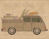 Volkswagen vintage  -Digital Image Sheet -Original Illustrate Drawing  A4 Print transfer on Pillows, t-shirts, scrapbook, lampshades  ETC.v